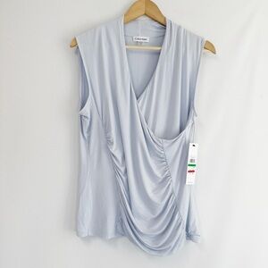 Calvin Klein Women’s Stretch V-Neck Ruched Bodice Tank Top Light Blue Size L